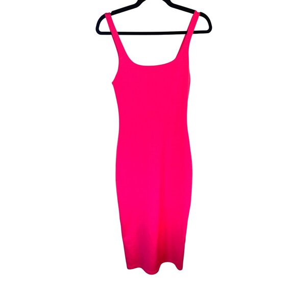 Zara Small Bright Pink Bodycon Dress Sleeveless Scoop Neck Midi Polyester Blend - Picture 12 of 14